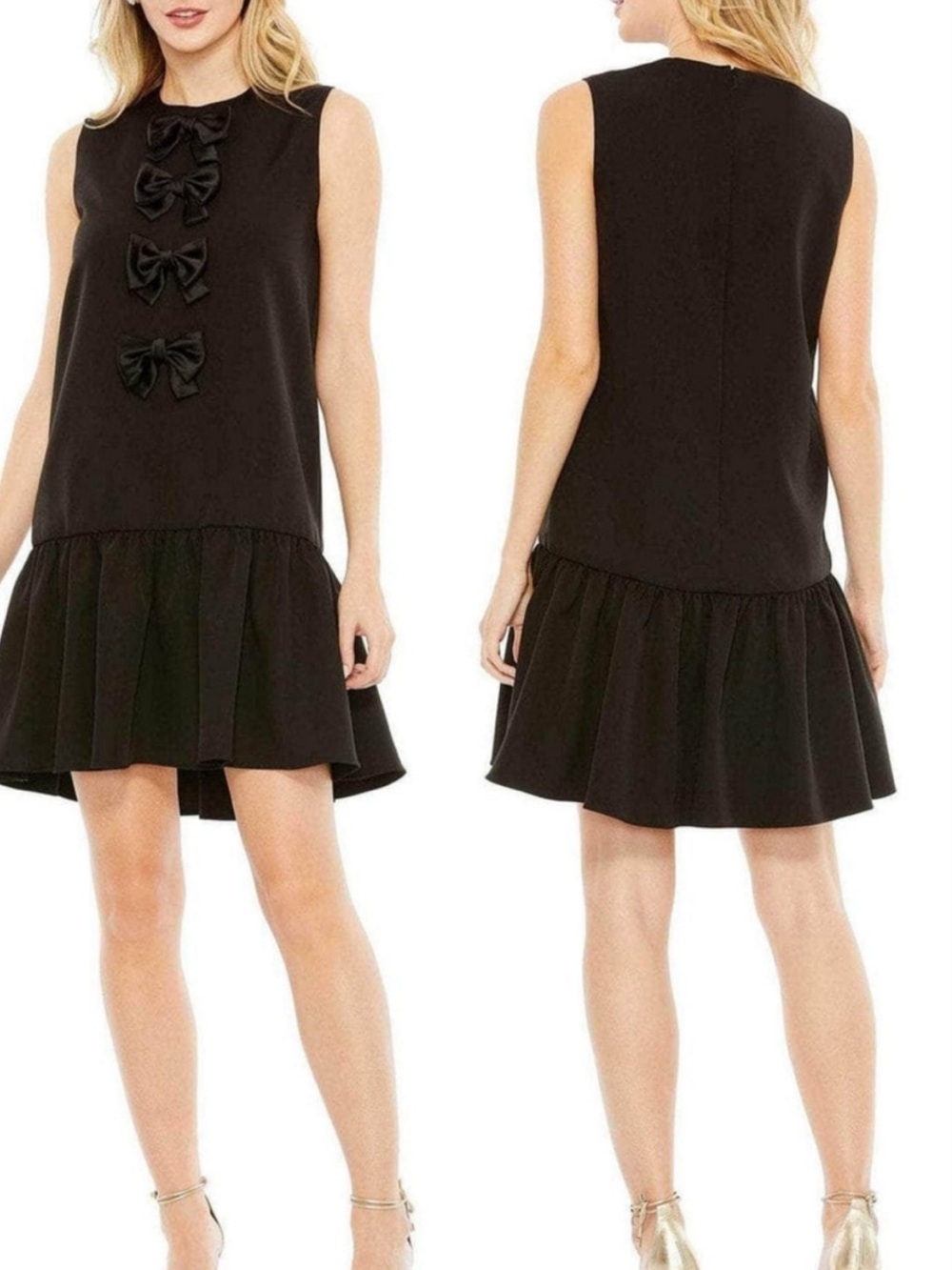 Mac Duggal 27032 Black Bows Shift Mini NWT Size 4